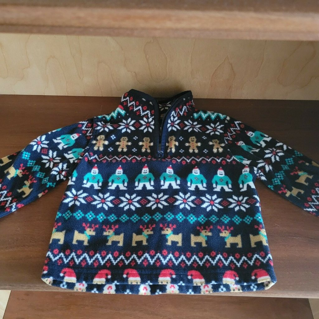 Osh Kosh Soft Poly Long Sleeve Half-Zip Fleece Holiday 12 Month - Excellent Cond